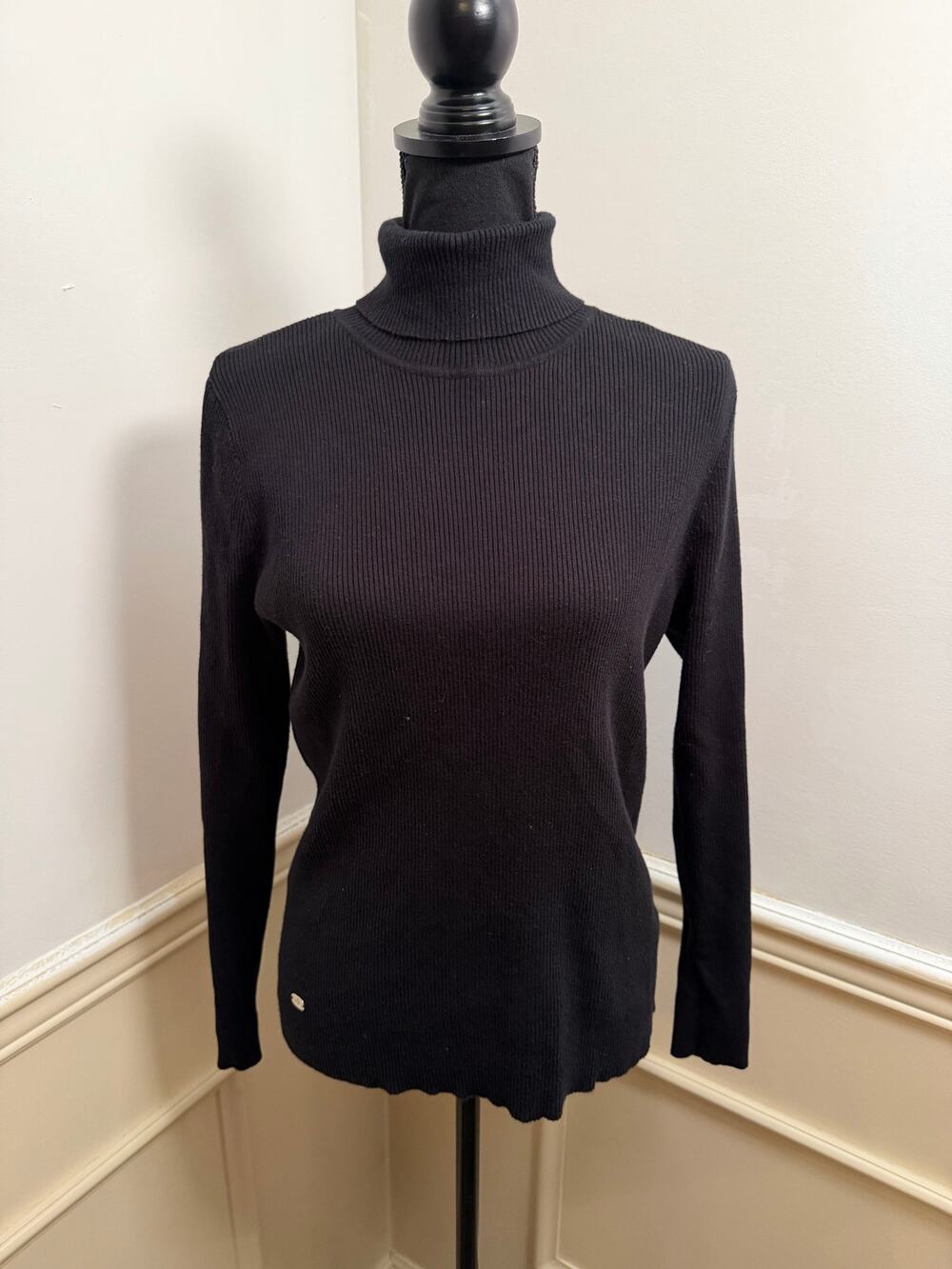 Lauren Ralph Lauren Black Ribbed Turtleneck Sweater Cotton Modal Blend Slim Fit